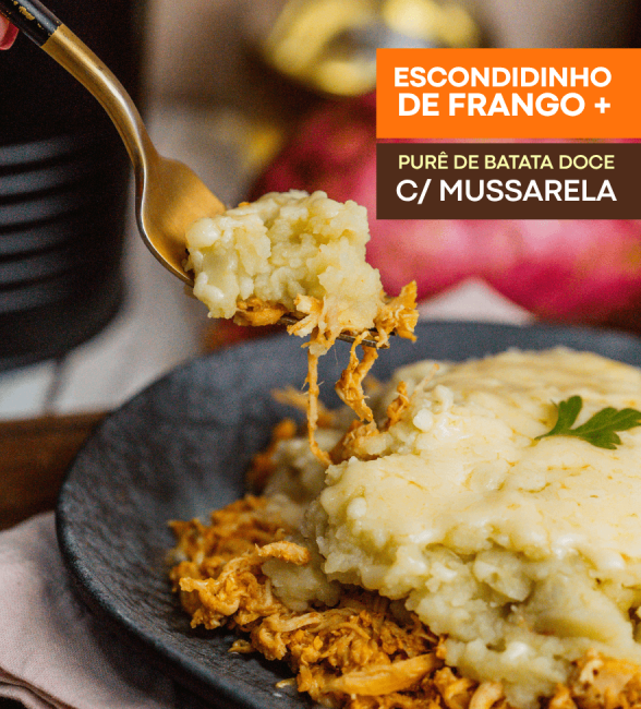 ESCONDIDINHO DE FRANGO C/ PURÊ DE BATATA DOCE E MUSSARELA 300G