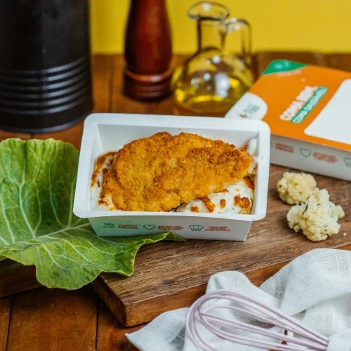 FILÉ DE FRANGO EMPANADO COM COUVE-FLOR GRATINADA - LOW CARB 200G